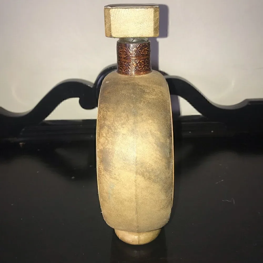 VTG Glass Bottle in Leather Case - Map Design Made in Italy